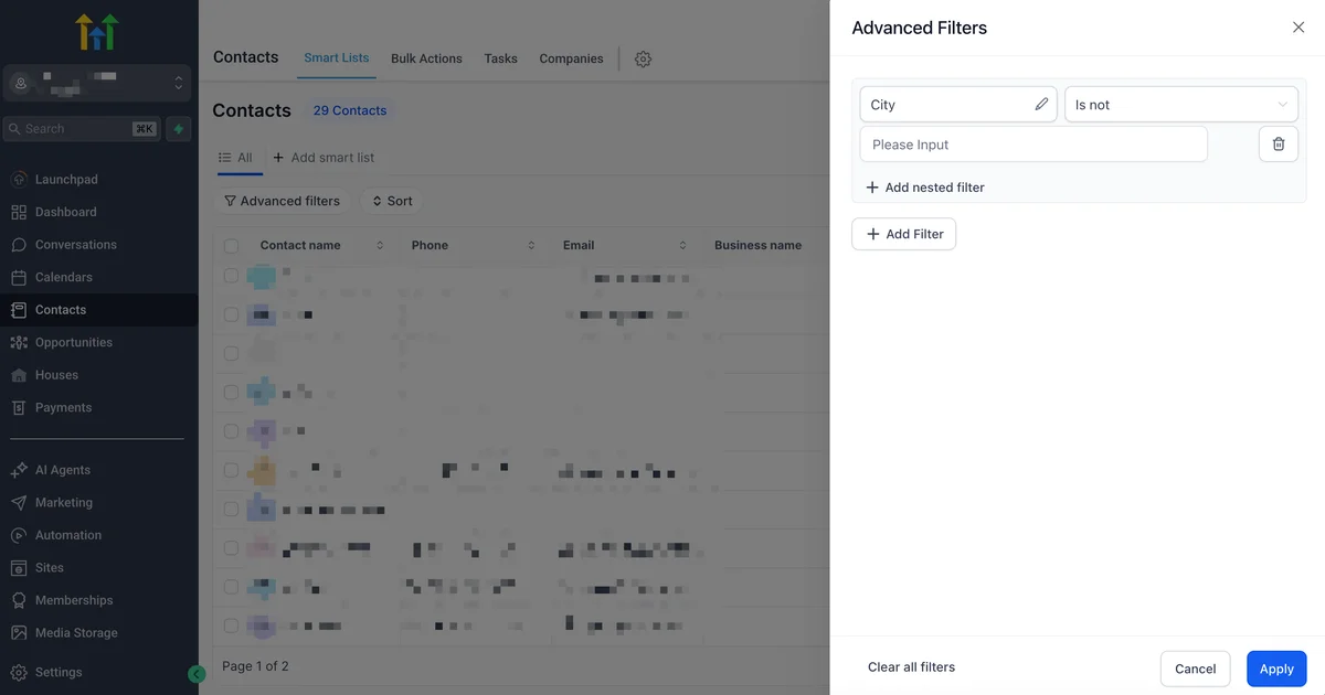 GoHighLevel features CRM pipeline board with deal stages, contact cards, and drag-and-drop opportunity management